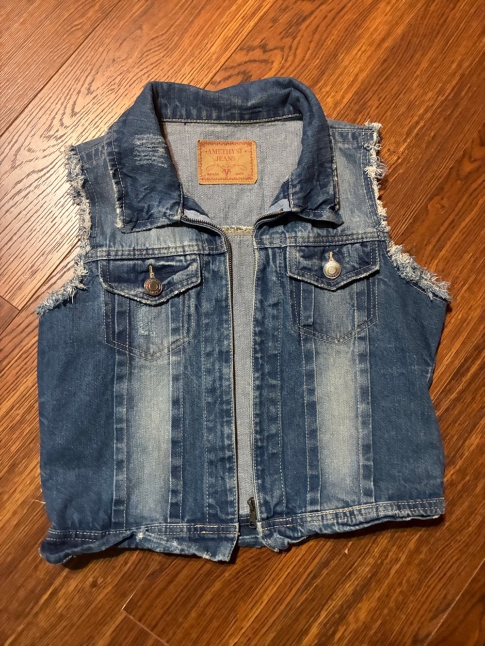 Amethyst Jeans Distressed Blue Denim Vest